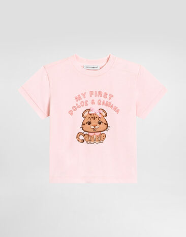 Dolce & Gabbana Jersey t-shirt with leopard print and bow Pink L2JTJTG7PNN
