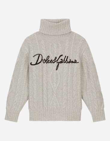 Dolce & Gabbana Wollpullover mit Zopfmuster und Dolce&Gabbana-Logo Mehrfarbig L4KWC2JFMJB