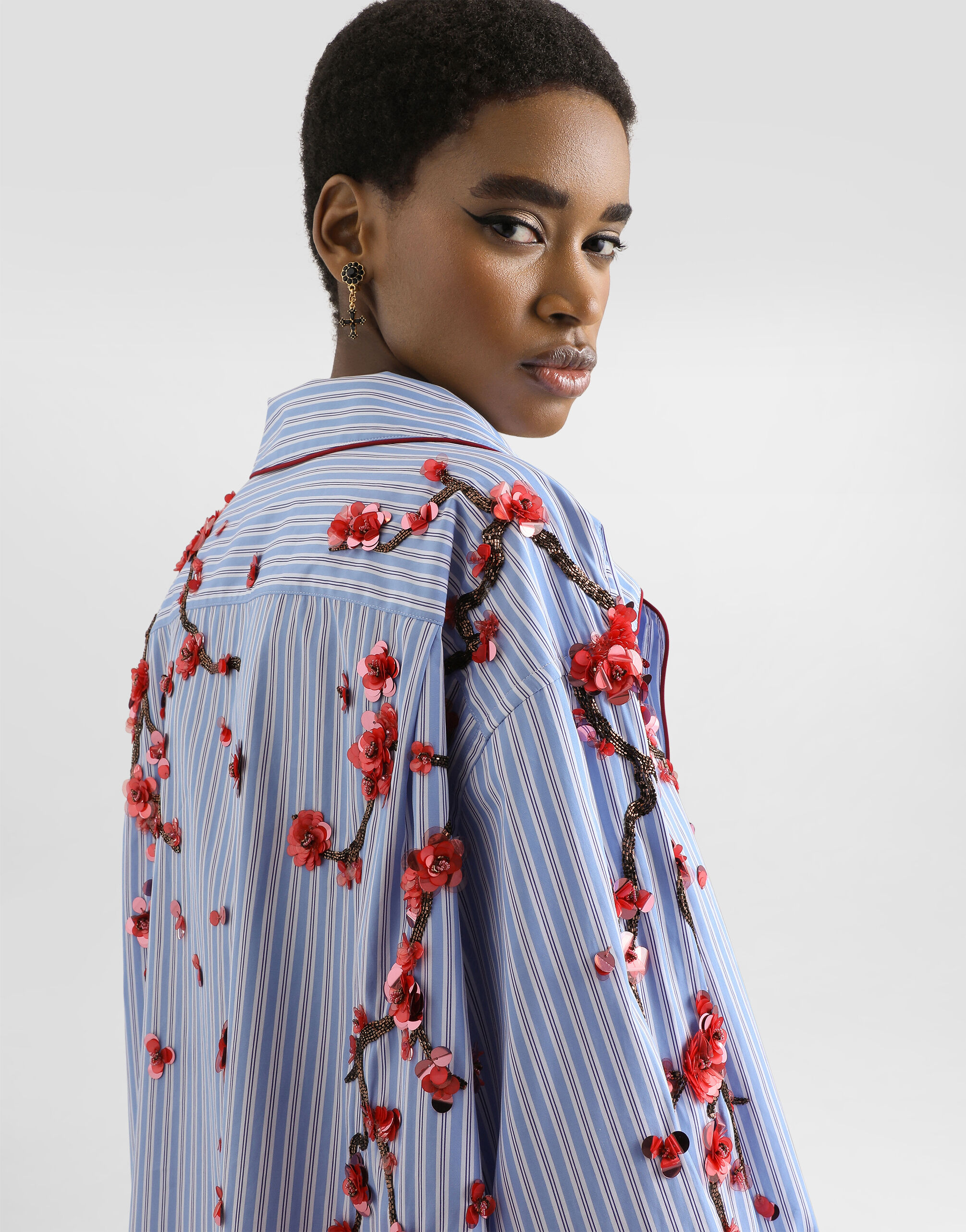 Poplin shirt with cherry tree embroidery in Multicolor for Women