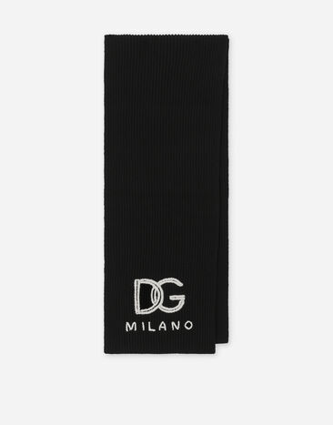 Dolce & Gabbana Fisherman’s rib cashmere scarf with DG logo Print GQ348EG0WS2