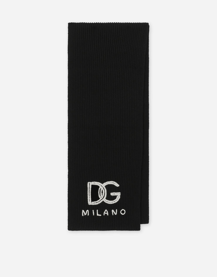 Dolce&Gabbana Fisherman’s rib cashmere scarf with DG logo Black GXQ43ZJAWOU