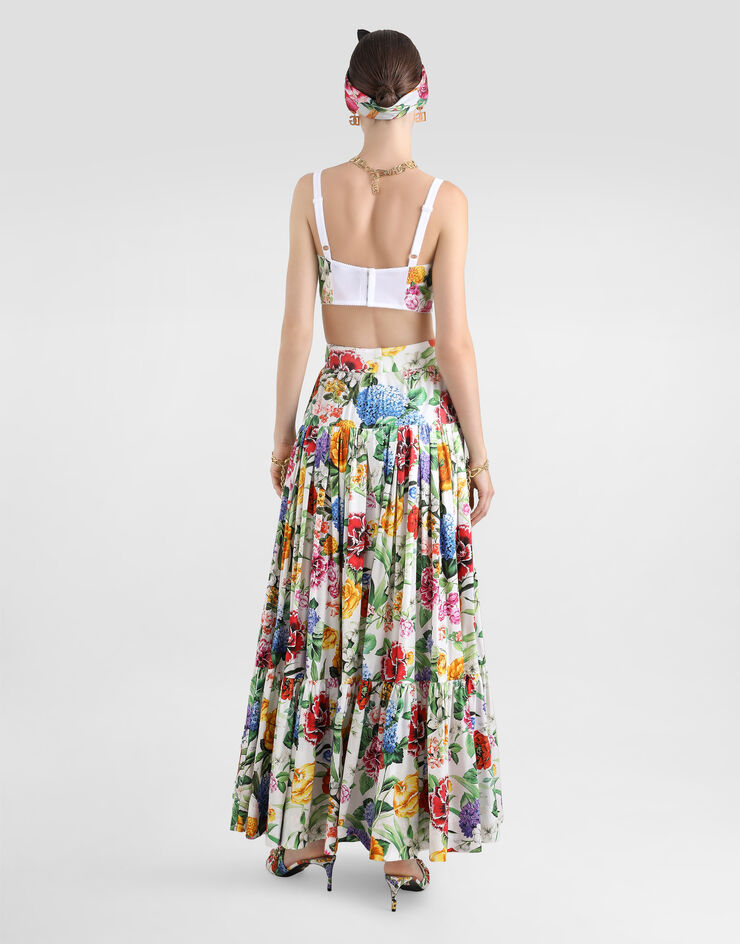 Dolce & Gabbana تنورة طويلة بكشكش من قطن بطبعة زهور مطبعة F4CX0THS5S5