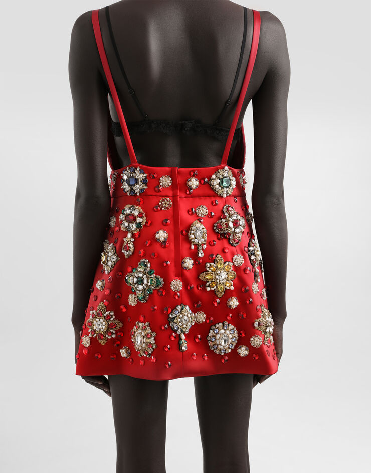 Dolce & Gabbana Satin dress with embroidery Multicolor F60FLZGDDI4