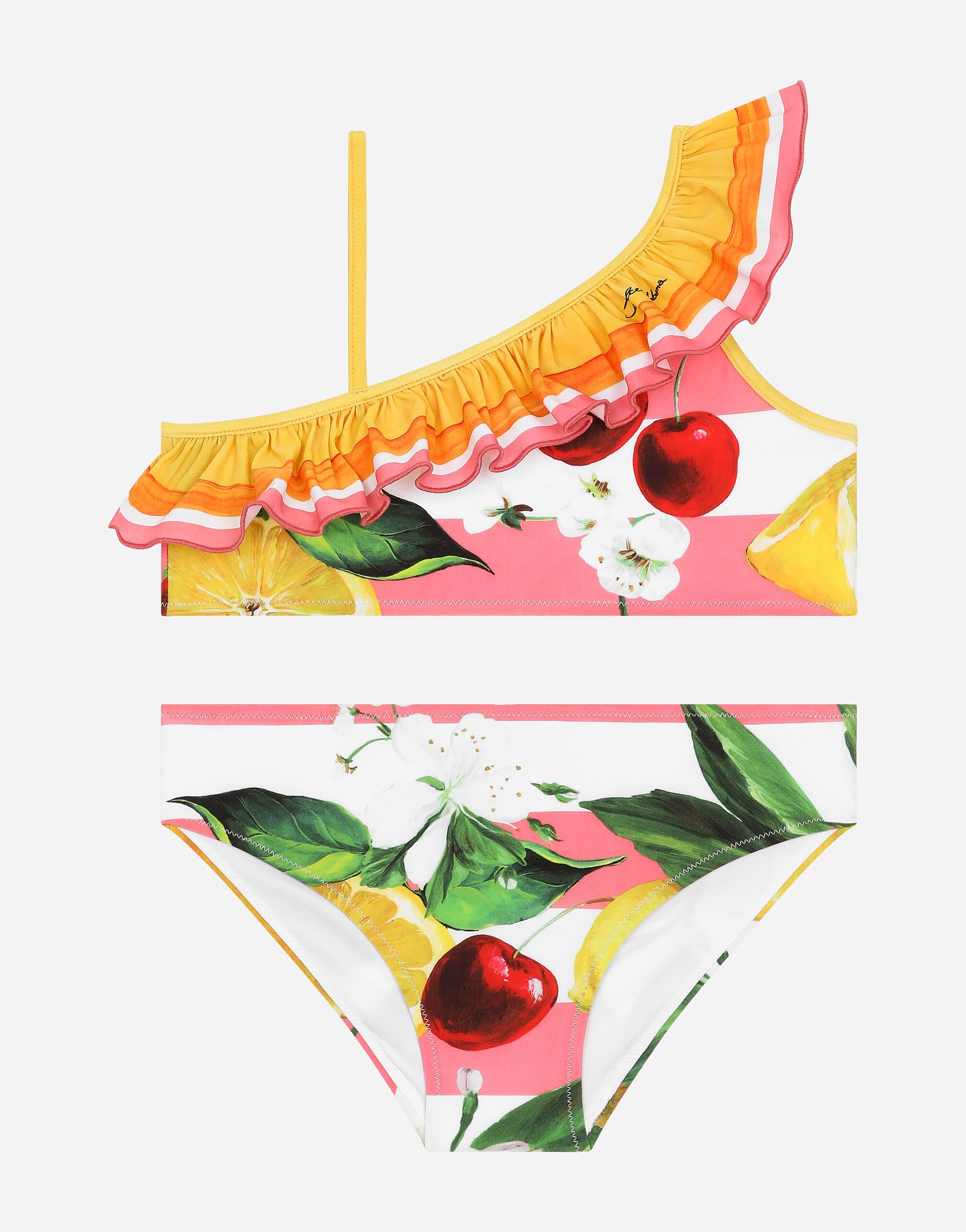 Dolce & Gabbana Bikini de tejido indesmallable con estampado de limones y cerezas Imprima L5JD5KG7L9B