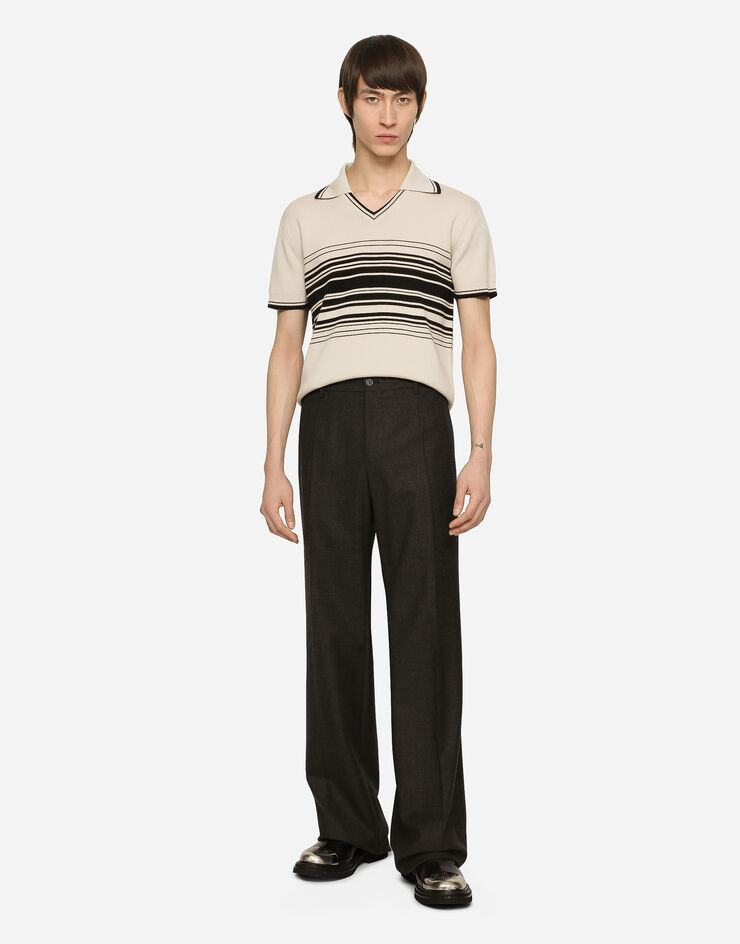 Dolce & Gabbana Wool polo-shirt with contrasting stripes Multicolor GXQ82TJCVG4