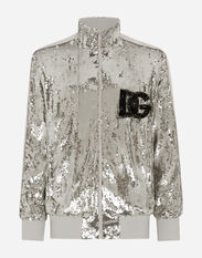 Dolce & Gabbana Sequined zip-up sweatshirt with rhinestone-detailed DG patch Plateado G2QU4TFJMZ3