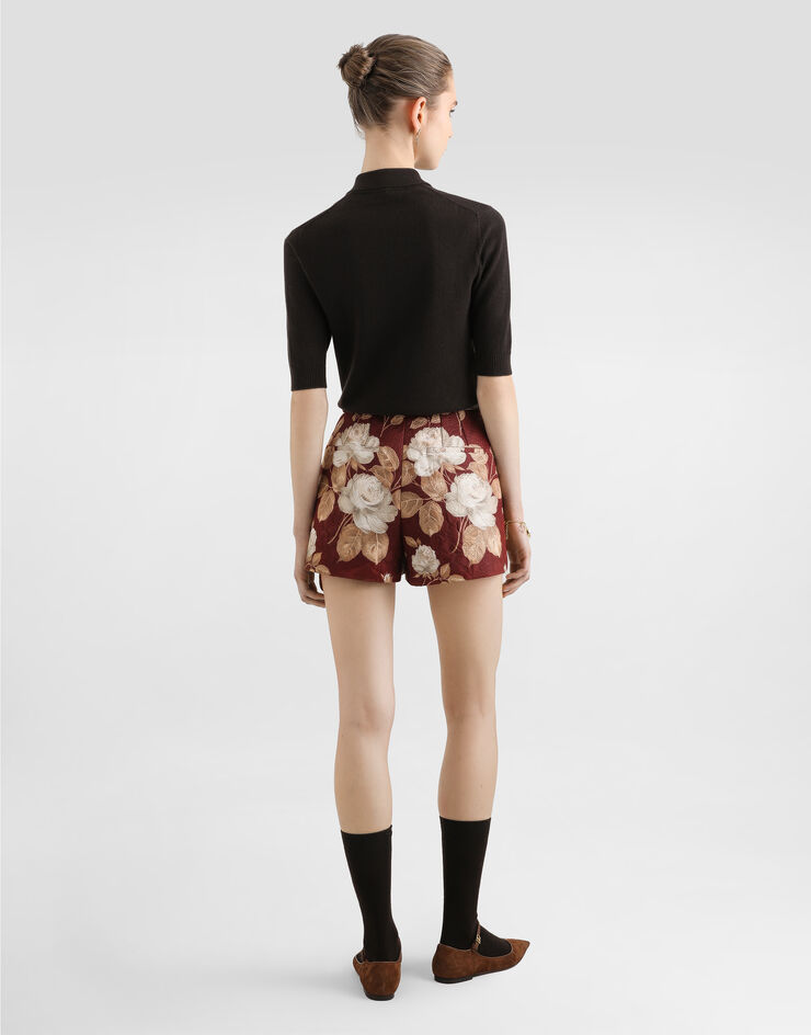 Dolce & Gabbana 复古玫瑰印花锦缎短裤 版画 FTDCITFSTBR