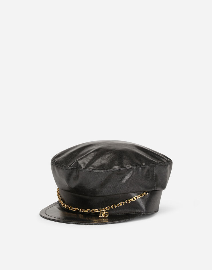 Dolce & Gabbana Baker boy hat with DG logo chain Black FH554ZFU6YF