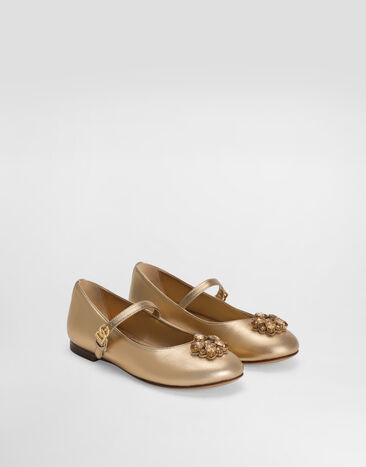 Dolce & Gabbana Nappa leather ballet flats with brooches Gold D11376AX261