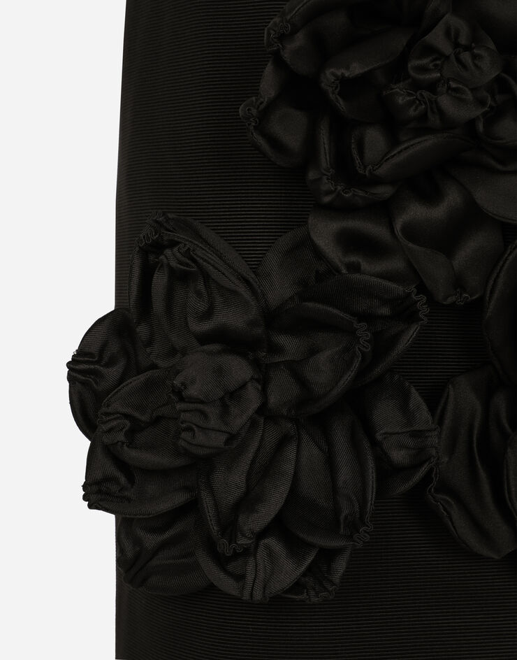 Dolce&Gabbana Gonna corta in ottoman con applicazione fiori Nero F4CC8ZFUTA7