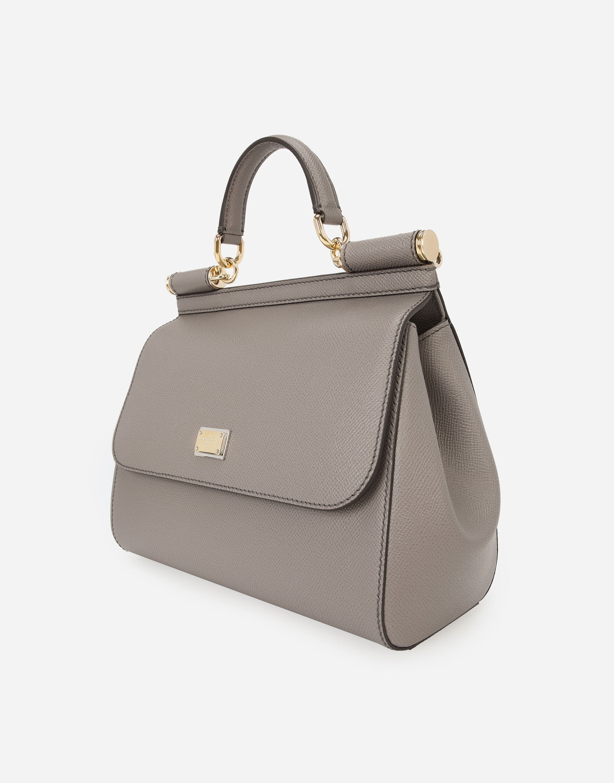 Borsa a mano Sicily grande in pelle di vitello dauphine in Grigio