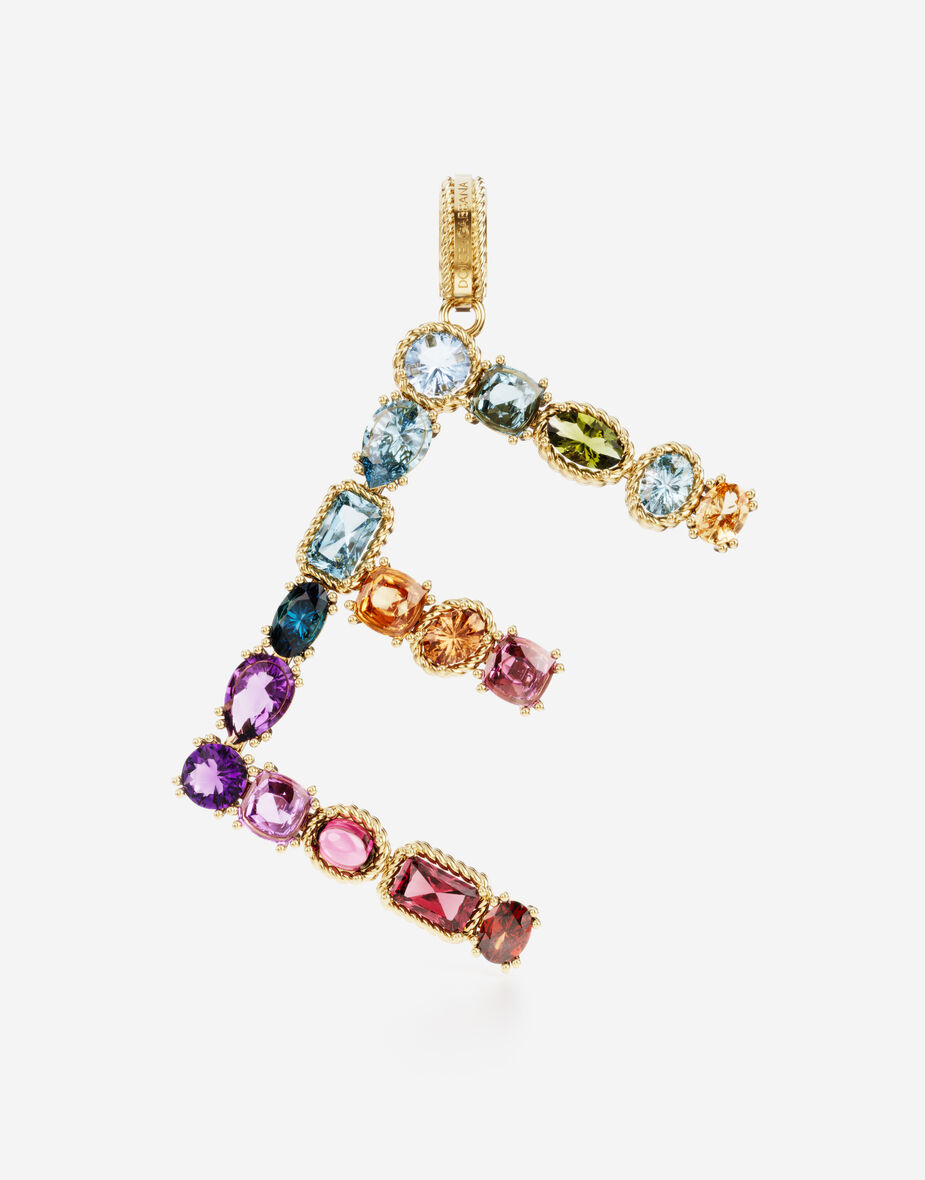 Gems Lettering Charm E Lettering 18kt yellow gold and multicolored gems in Gold for ...