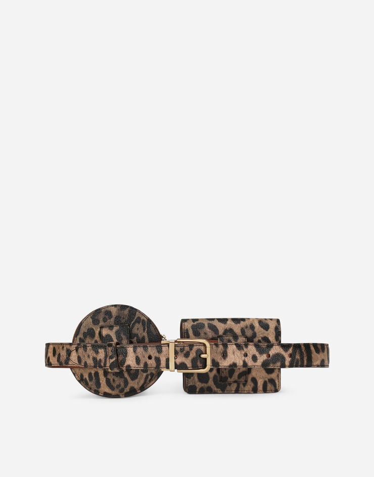 Dolce & Gabbana Cinturón en crespo estampado leopardo con minibolsos Multicolor BE1425AW384