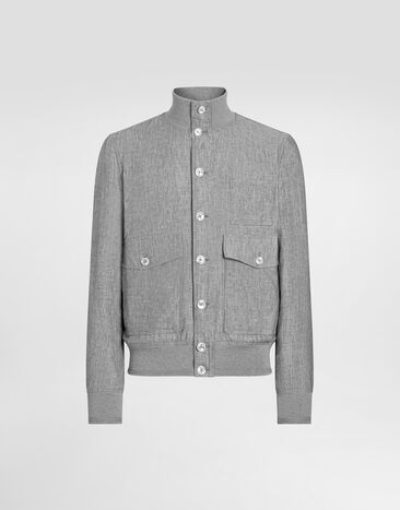 Dolce & Gabbana Linen canvas blouse jacket with knit collar Grey G9BOFTFU4MF