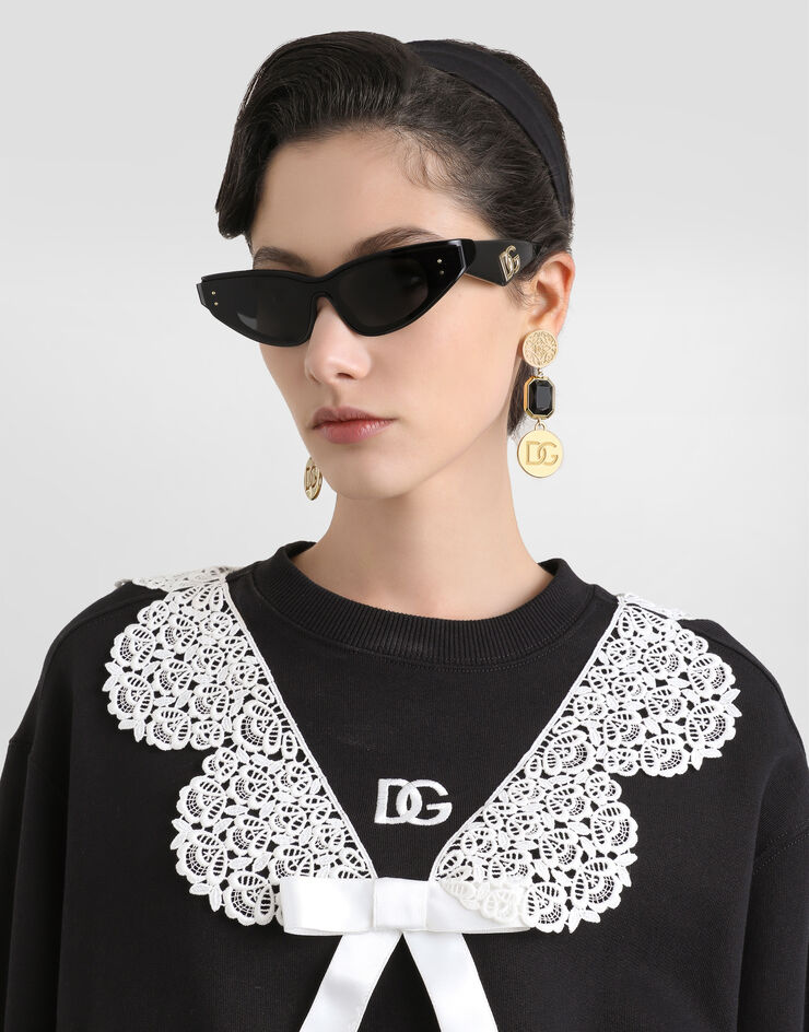 Dolce & Gabbana Sweatshirt with macramé and bow Black F9S43ZGDC6E