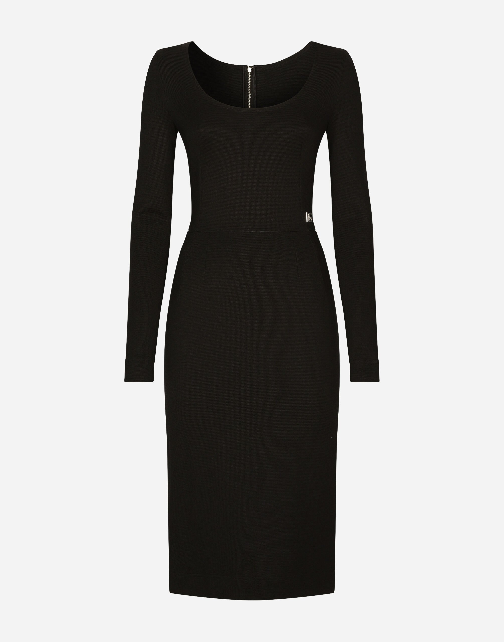 Dolce & Gabbana فستان ميلانو مضلع بطول للربلة وشعار DG أسود BB6003A1001