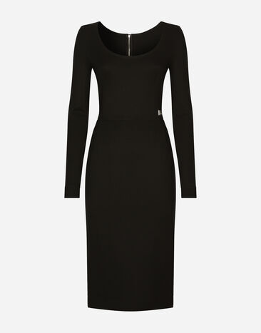 Dolce & Gabbana Longuette-Kleid aus Milano-Ripp mit DG-Logo SCHWARZ BB6003A1001
