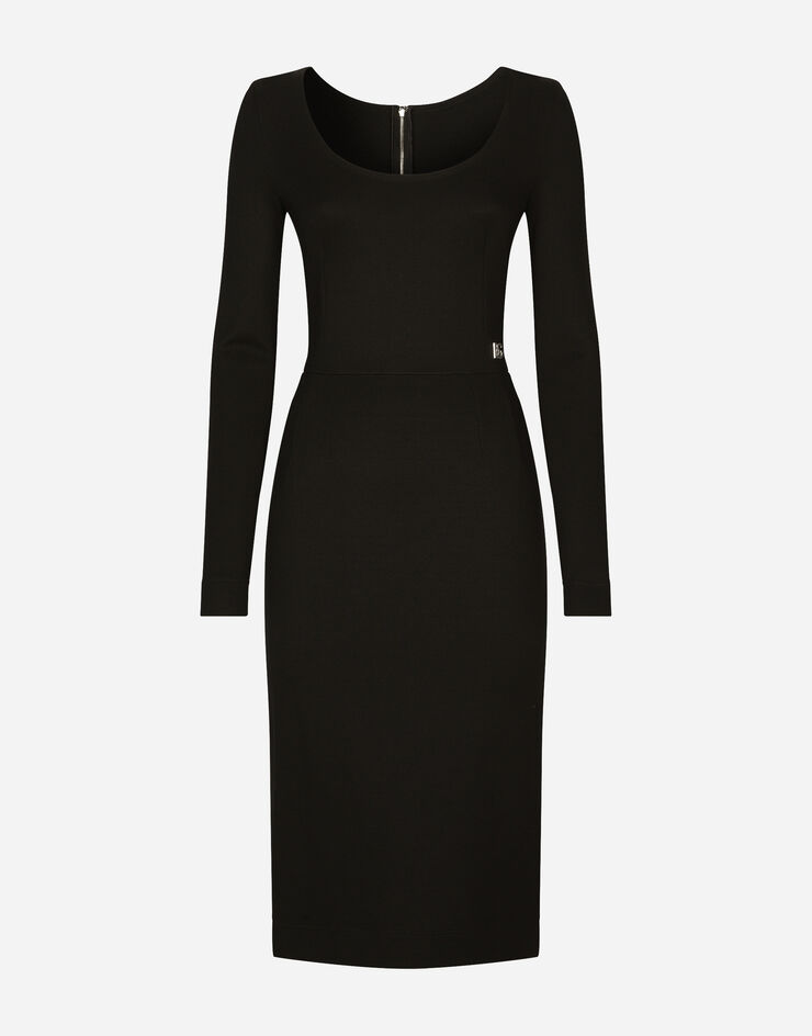 Dolce & Gabbana فستان ميلانو مضلع بطول للربلة وشعار DG أسود F6ARMTFUGPN