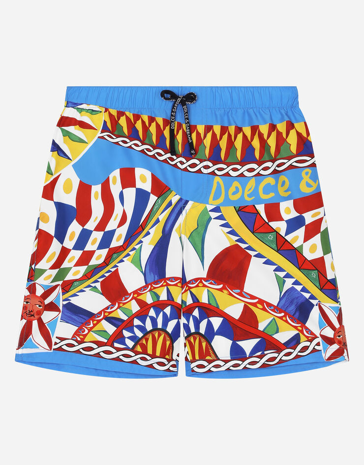 DolceGabbanaSpa Long-leg nylon swim trunks with Carretto print Multicolor L4J826G7J3N