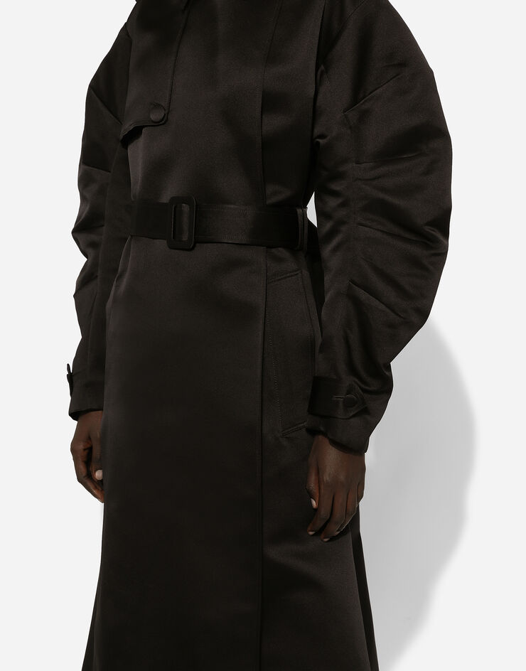 Dolce & Gabbana Trench en duchesse avec manches froncées Noir F0D1LTFU1KM