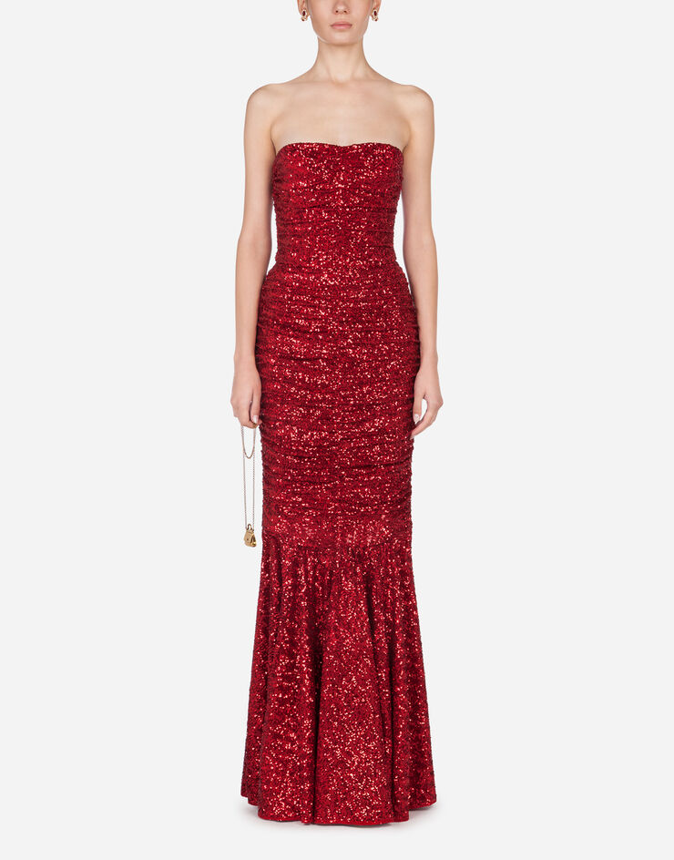 Dolce & Gabbana Long dress draped in sequins Red F6G5UTFLM7Q
