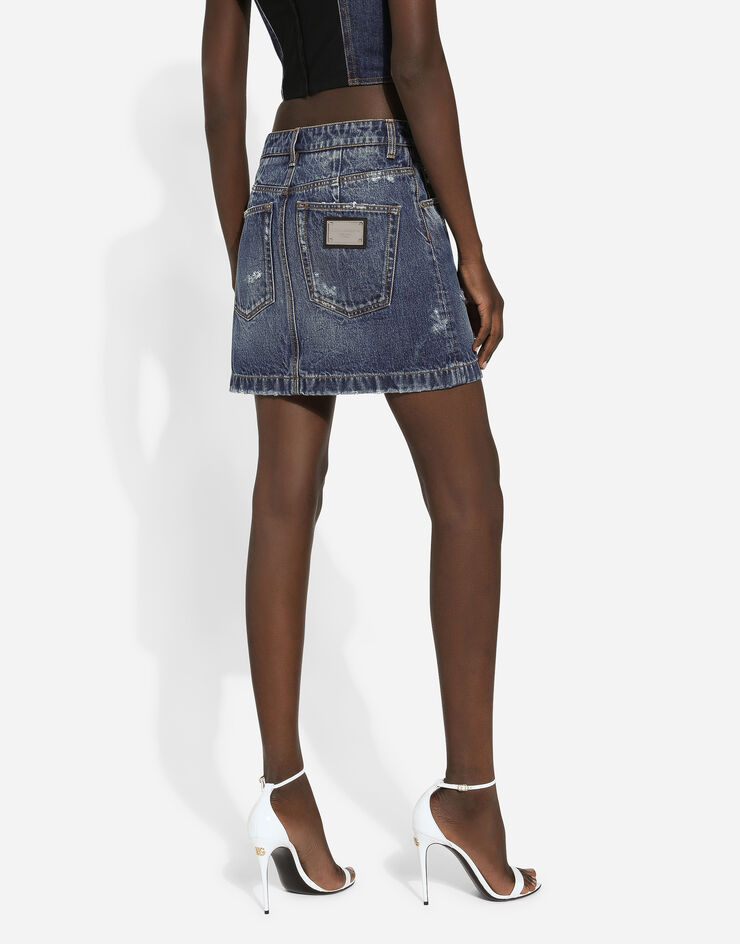 Dolce & Gabbana Denim mini skirt with rips Blau F4CPKDG8KR1