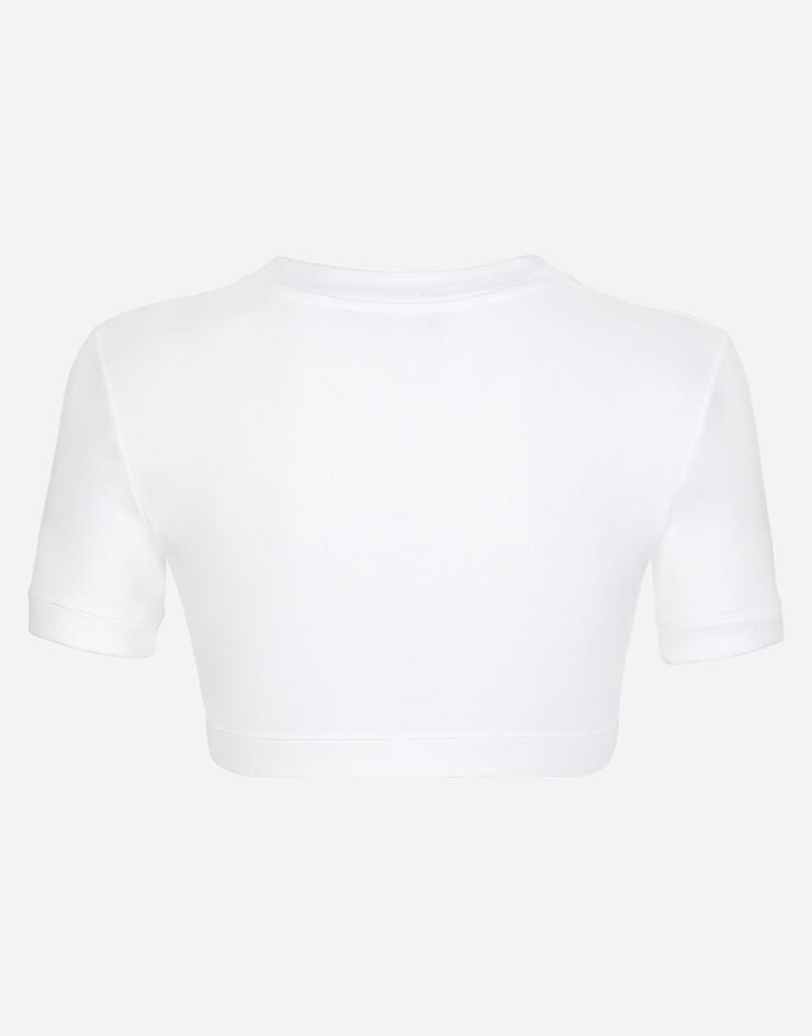 Dolce & Gabbana Cropped jersey T-shirt with DG lettering White F8U78TGDB6T
