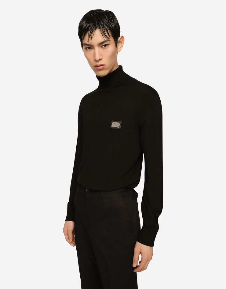 Dolce&Gabbana Jersey de lana con cuello alto y placa con logotipo Negro GXO35TJCVC7