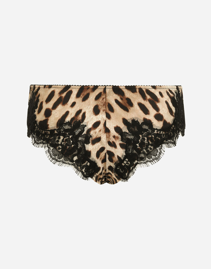 Dolce & Gabbana Slip aus Satin Leoprint mit Spitze Mehrfarbig O2A02TFSAXY