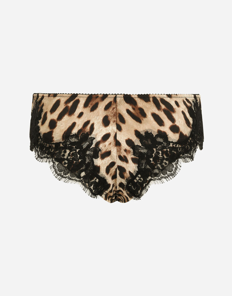 Dolce & Gabbana Slip en raso con estampado de leopardo y encaje Multicolor O2A02TFSAXY