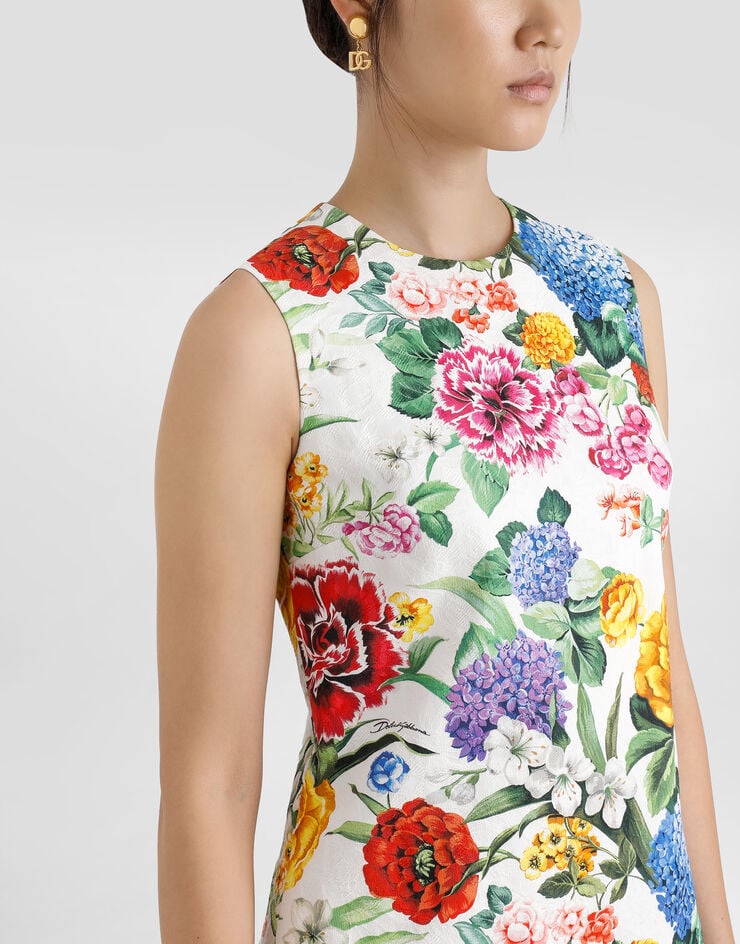 Dolce & Gabbana Robe midi en brocart à imprimé fleurs Imprimé F6K0BTFSFOA