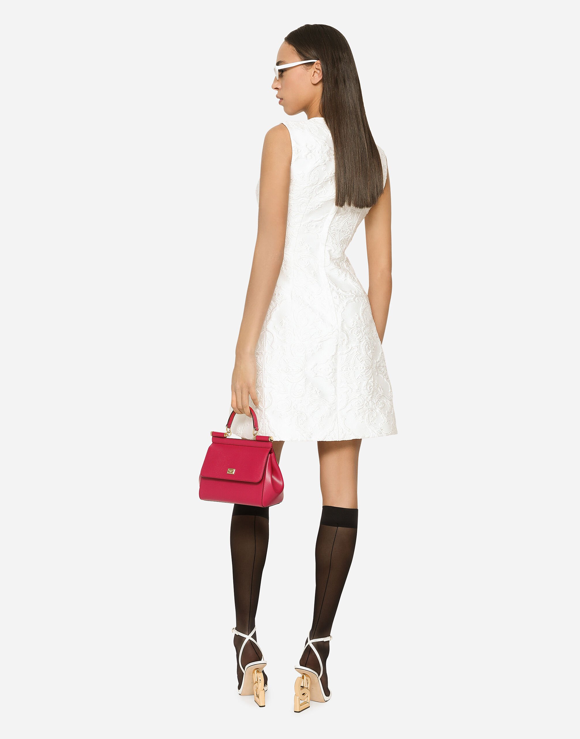 Short brocade dress in White for Women Dolce Gabbana US