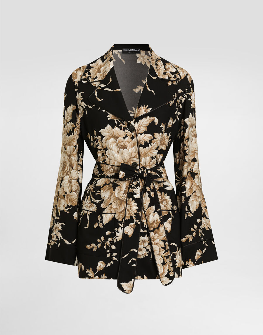 Rose-print silk vanity shirt