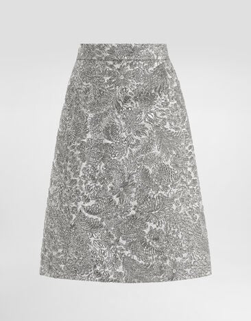 Dolce & Gabbana Rock in Midilänge aus floralem Lamé-Jacquard Silver F4DAGTFJZAL