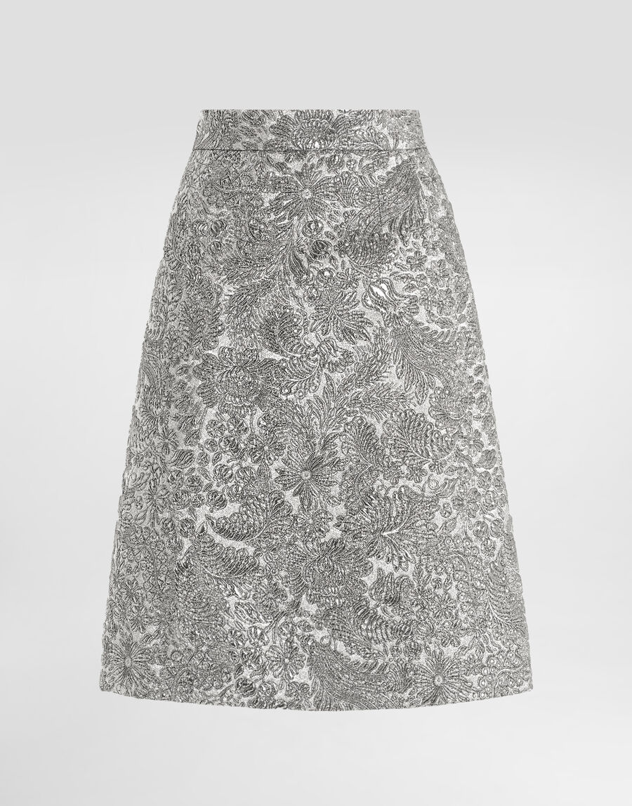 Lamé floral jacquard midi skirt