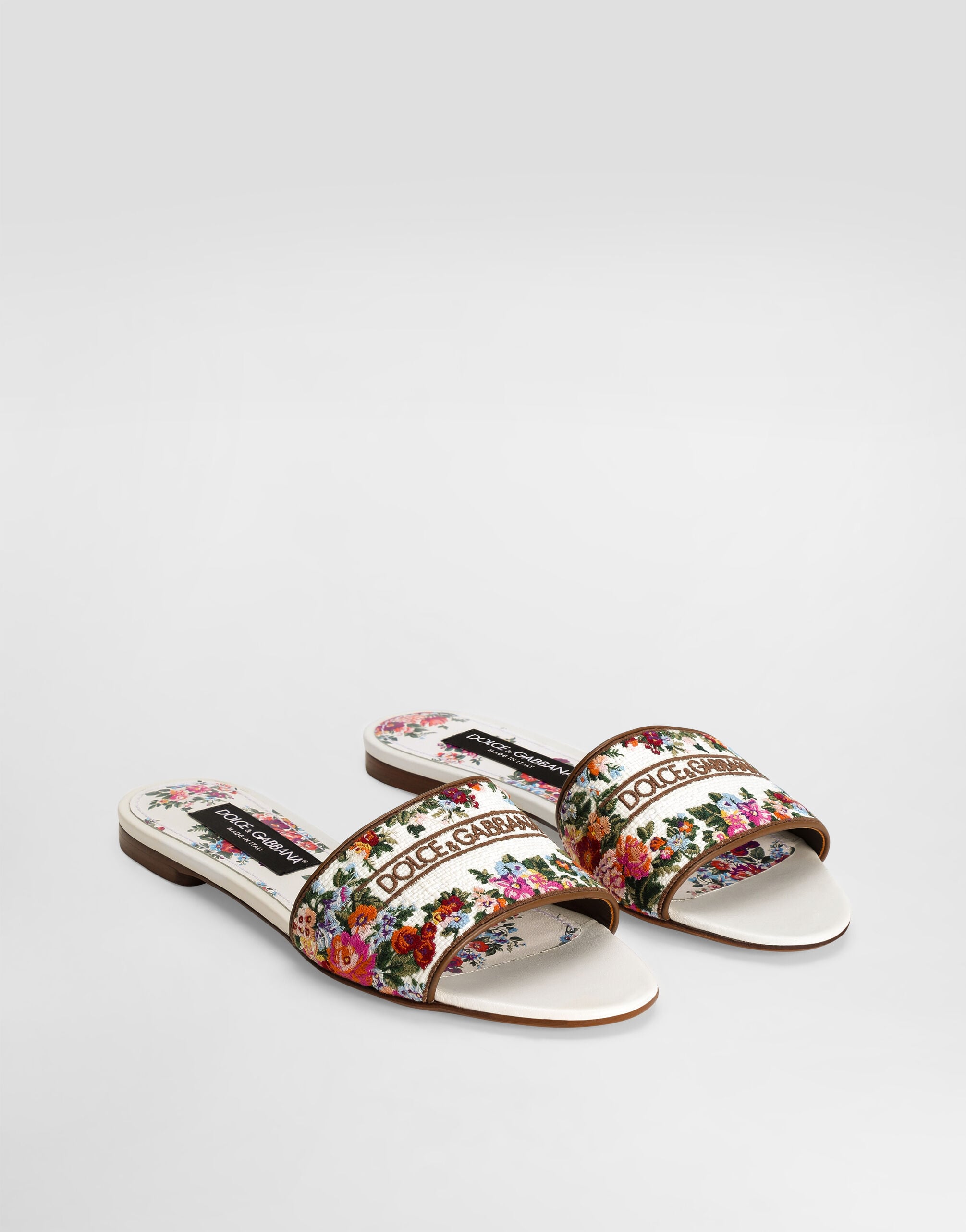 Nappa leather flat slippers with embroidery in White for Women