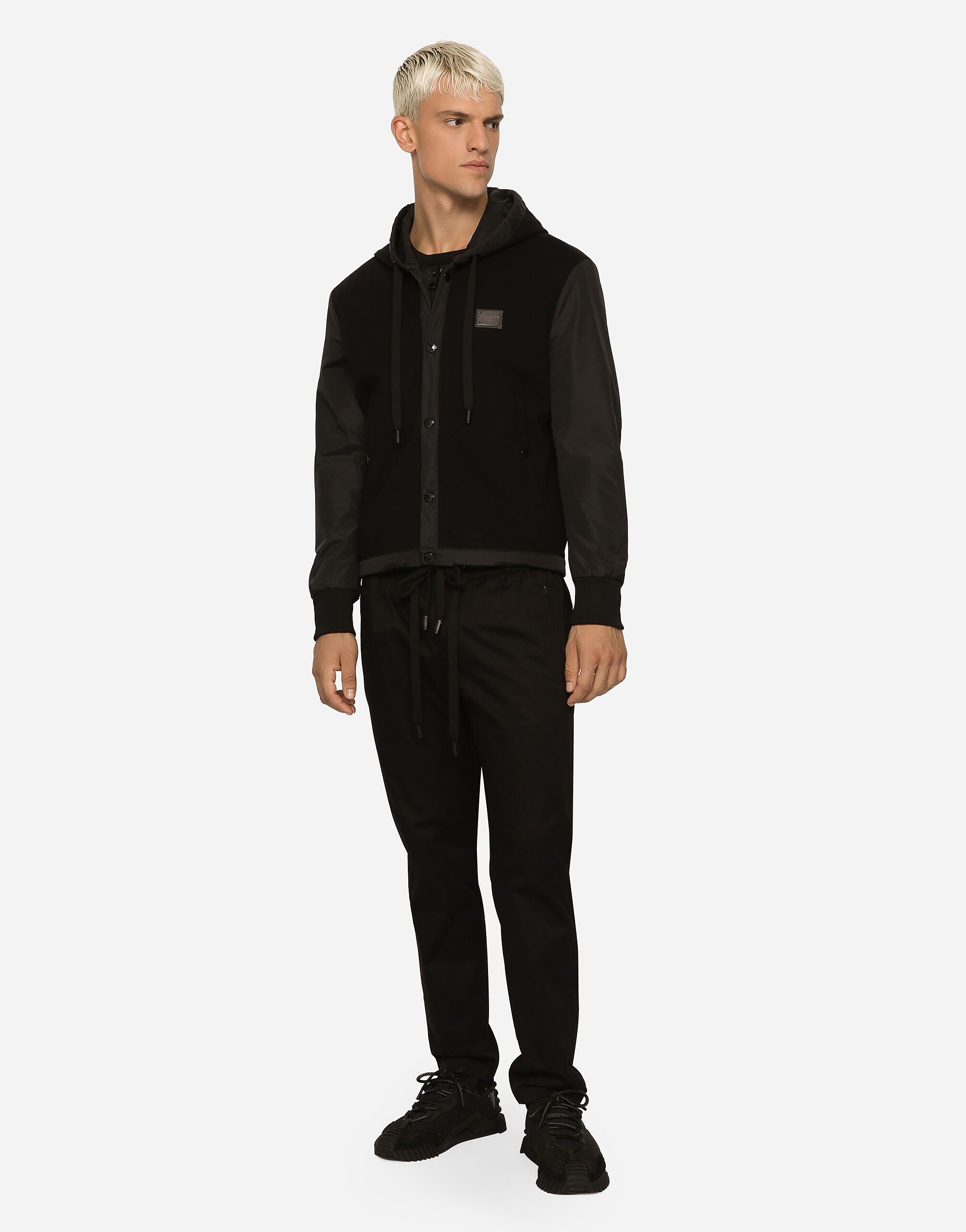 Stretch cotton jogging pants with tag in Black for Men