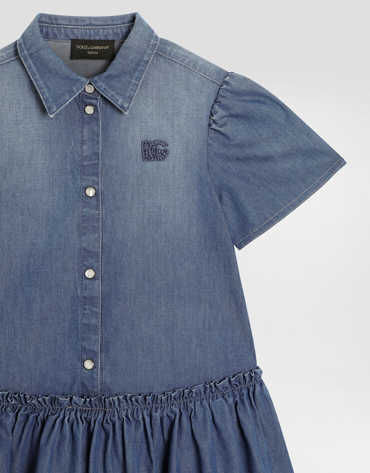 Dolce & Gabbana Washed chambray dress with logo embroidery Multicolor L54DO6LDD55