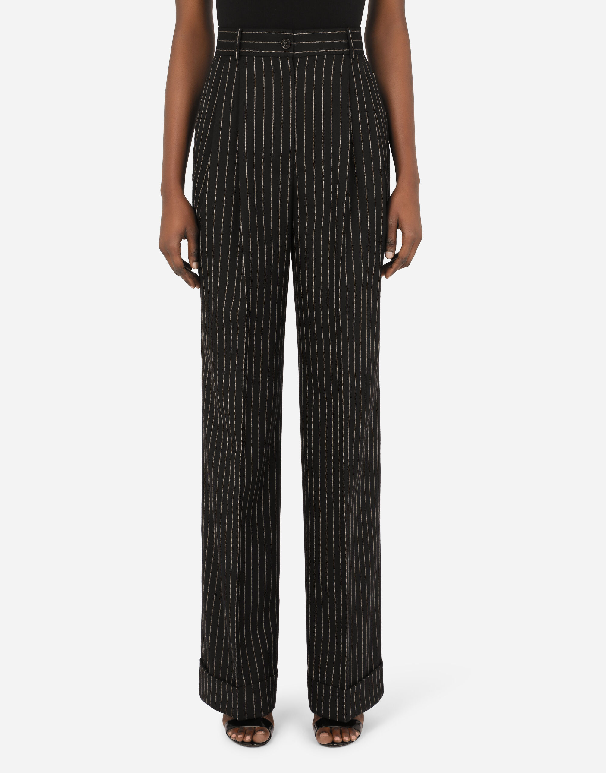 Flared pinstripe woolen pants