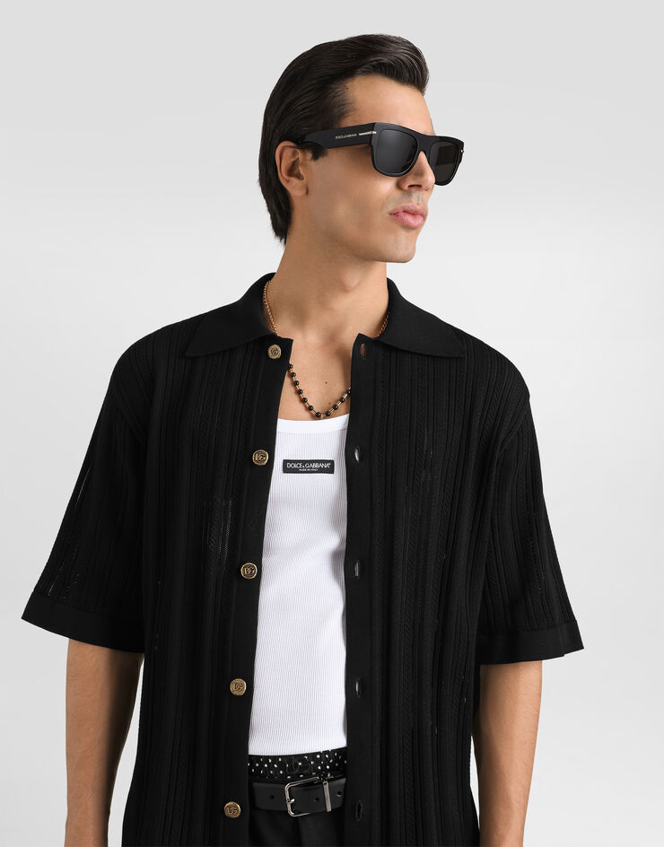 Dolce & Gabbana Perforated cotton shirt Black GXVFZTJBCJN