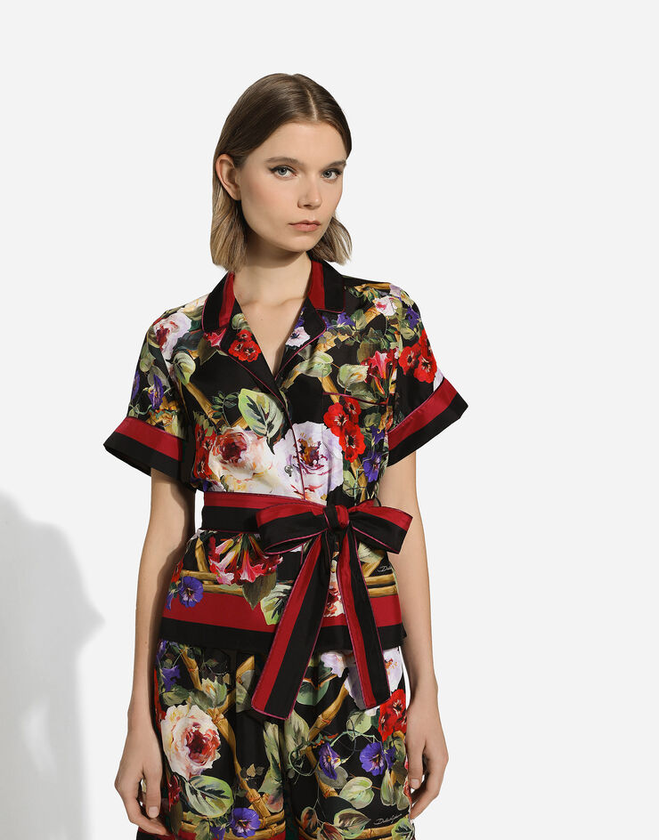 Dolce & Gabbana Chemise de pyjama en sergé à imprimé roseraie Imprimé F5G67THI1RF