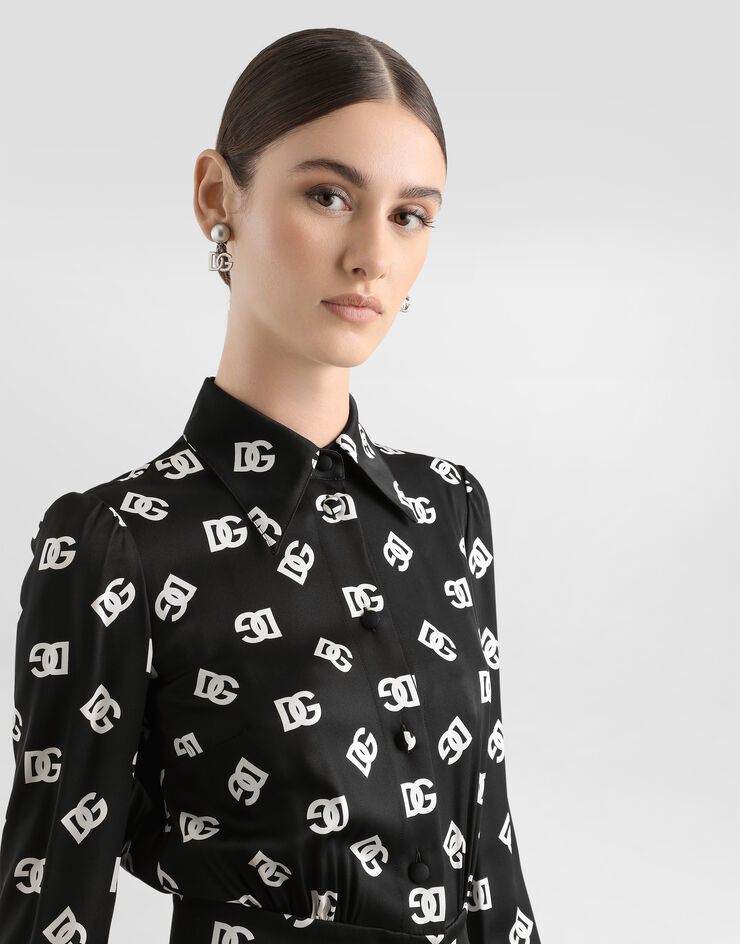 Dolce & Gabbana Charmeuse calf-length dress with all-over DG print Multicolor F6ARQTFSA4I
