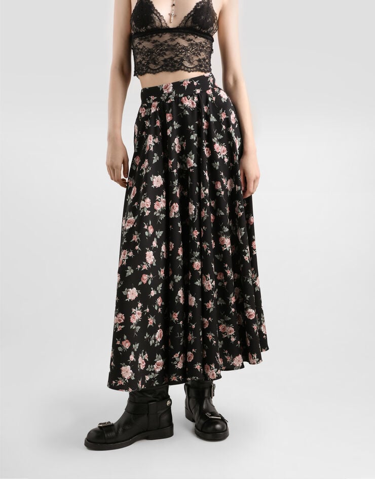 Dolce & Gabbana Falda plato de charmeuse con estampado de rosas retro Dolce & Gabbana Falda plato de charmeuse con estampado de rosas retro Multicolor F4DBGTFSA8C