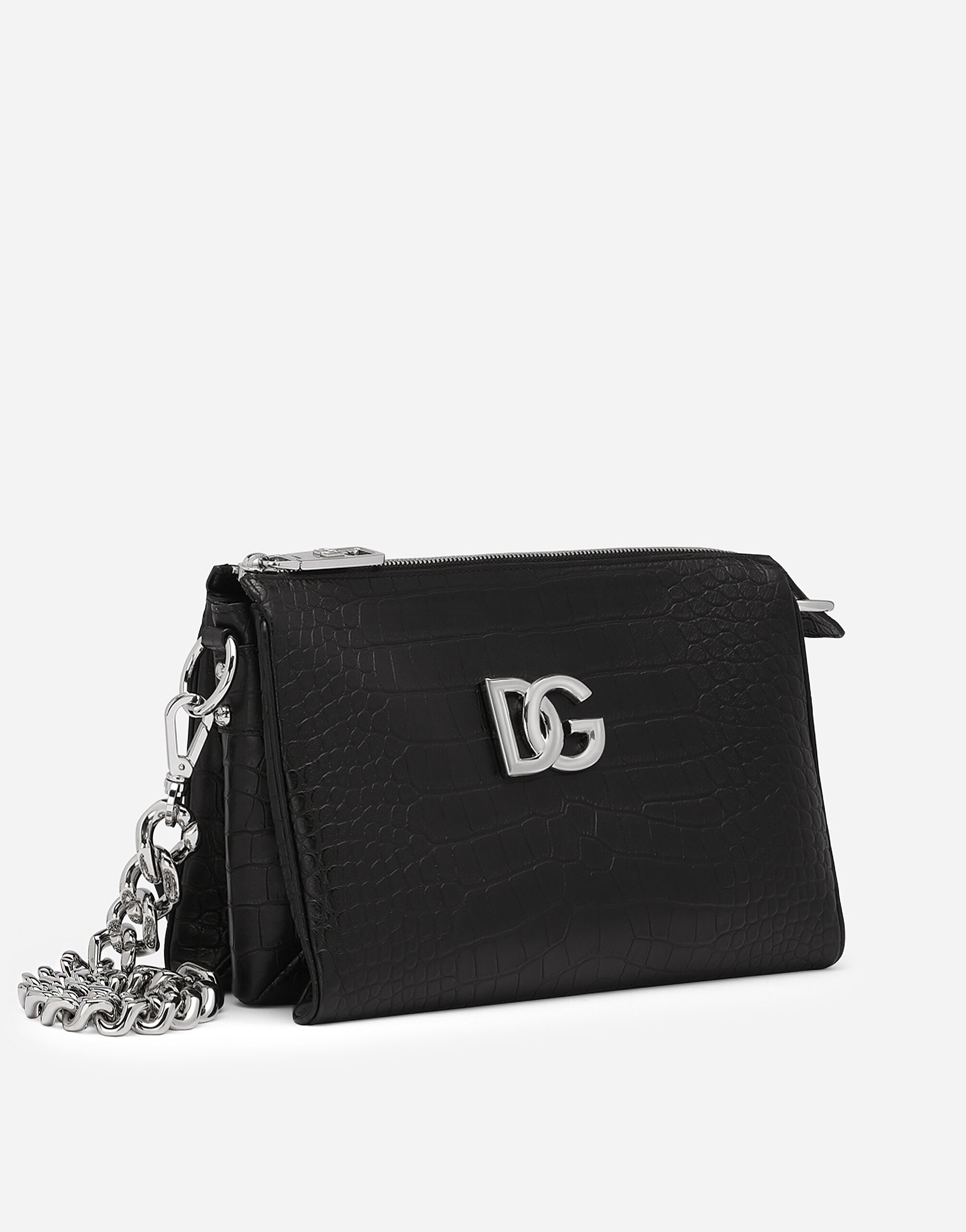Medium Tris bag in crocodile-print calfskin in Black for Women