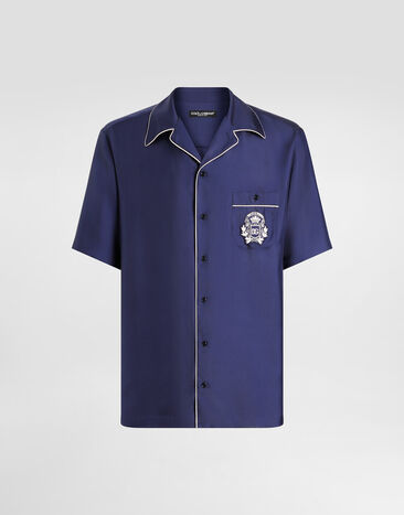 Dolce & Gabbana Hawaii silk shirt with embroidery Blue G5KS3ZGK254