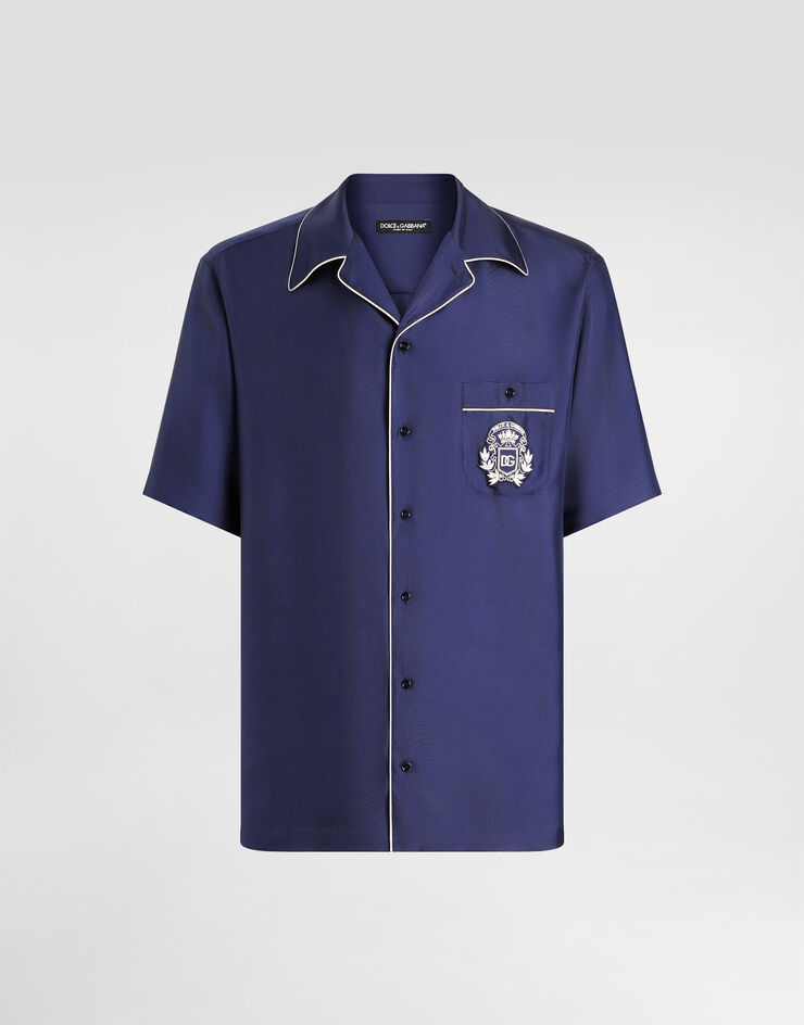 Dolce & Gabbana Hawaii silk shirt with embroidery Blue G5KS3ZGK254