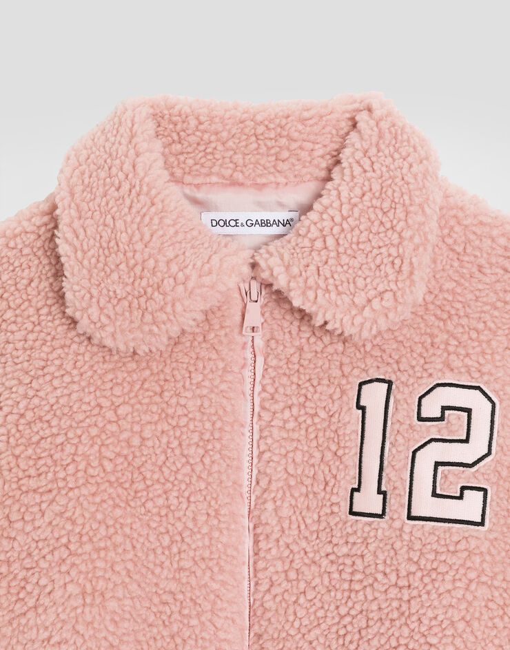 Dolce & Gabbana Faux fur jacket with patch Pink L5JBR5FUP9T