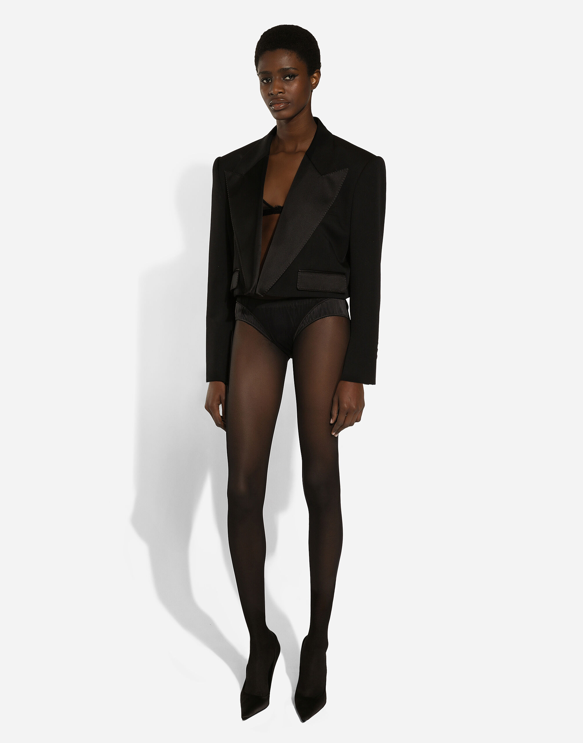 Wool gabardine Spencer tuxedo jacket in Black for Women