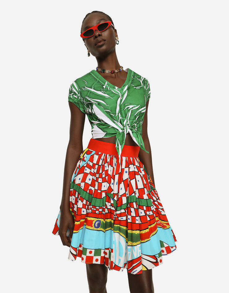 Dolce&Gabbana Short Carretto-print poplin skirt Azure F4CB1TFI5G3