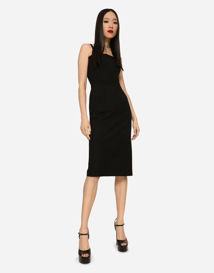 Dolce & Gabbana Jersey calf-length dress with DG embellishment Black F6R0LTFUGKG